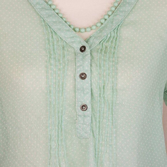 Garage 100% Polyester Semi Sheer V Neck, Pastel Green, Polka Dot Blouse, Size M - Picture 5 of 10